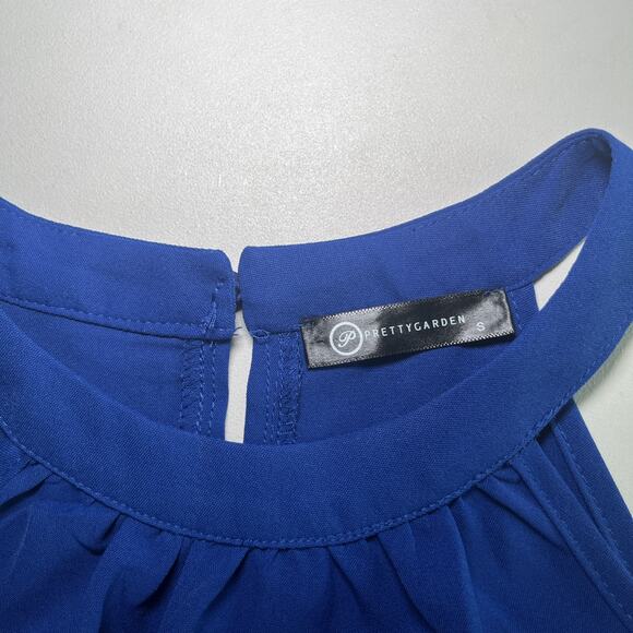PRETTY GARDEN Royal Blue Maxi Dress Casual Halter Neck Pleated Size Small NWOT - Picture 2 of 12
